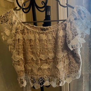 Boho Lace Cream Off Shoulder Crop Top Sz S